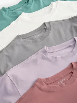 Next Multi 100% Cotton Boxy Short Sleeve T-Shirts 5 Pack Clearance