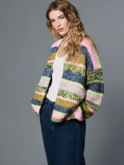 Next Multi Blue/Green Stripe Soft Touch Chunky Knit Cardigan Sale