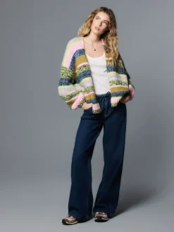 Next Multi Blue/Green Stripe Soft Touch Chunky Knit Cardigan Sale