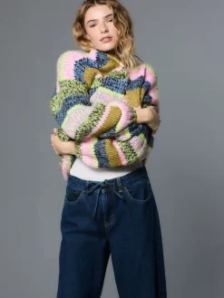 Next Multi Blue/Green Stripe Soft Touch Chunky Knit Cardigan Sale