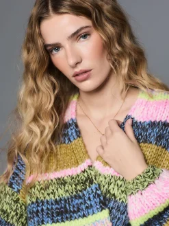 Next Multi Blue/Green Stripe Soft Touch Chunky Knit Cardigan Sale