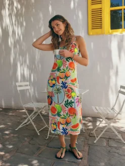 Next Multi Fruit Print Midi Slip Summer Dress Discount