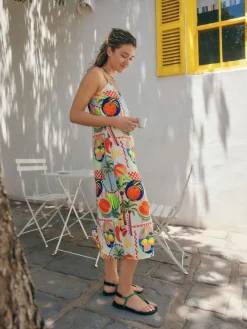 Next Multi Fruit Print Midi Slip Summer Dress Discount