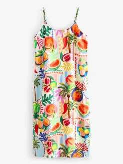 Next Multi Fruit Print Midi Slip Summer Dress Discount