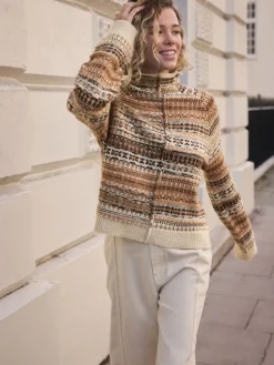 Next Stand Neck Fairisle Pattern Stitch Knitted Jumper Multi Neutral