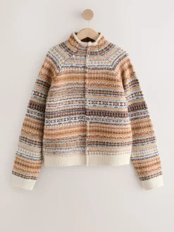 Next Stand Neck Fairisle Pattern Stitch Knitted Jumper Multi Neutral