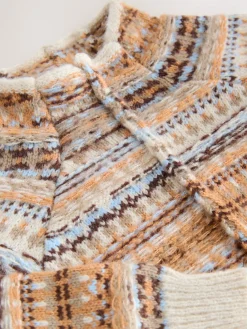 Next Stand Neck Fairisle Pattern Stitch Knitted Jumper Multi Neutral