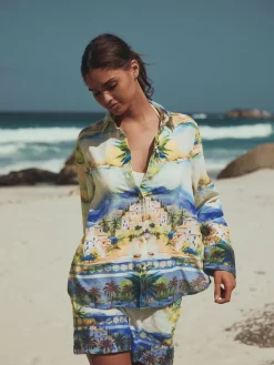 Next Multi Scenic Print Relaxed Long Sleeve Shirt With Linen Outlet