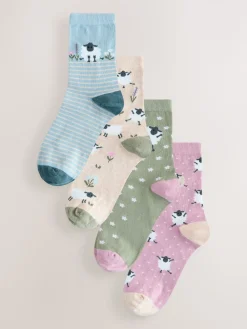 Next Ankle Socks 4 Pack Multi Sheep Print Clearance