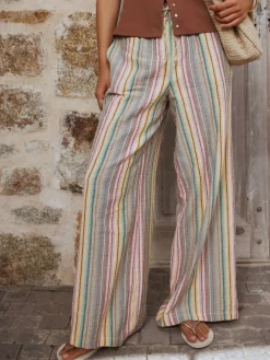 Next Pull On Wide Leg Trousers Multi-coloured Stripe Outlet