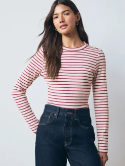 Next Multi/Striped 5 Pack Ribbed Long Sleeve T-Shirts Clearance