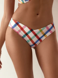 Next V Front High Leg Bikini Bottoms Multi/White Bright Check Sale