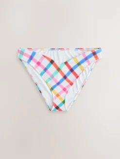 Next V Front High Leg Bikini Bottoms Multi/White Bright Check Sale