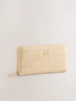Next Natural Raffia Effect Purse New