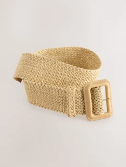 Next Natural/Gold Wide Raffia Effect Belt New