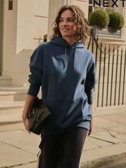 Next Navy Blue Active Longline Overhead Seam Detail Supersoft Hoodie with Pockets Sale