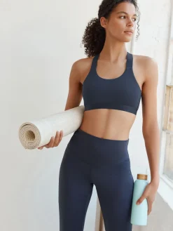 Next Active Sports Low Impact Ultimate Comfort Crop Top Navy Blue New