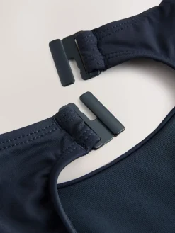 Next Navy Blue Broderie Cutwork High Neck Tummy Control Swimsuit New