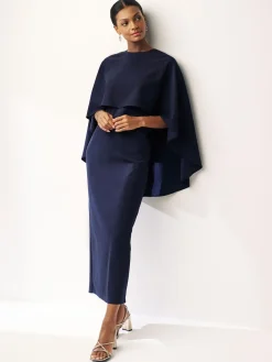 Next Navy Blue Cape Maxi Dress Discount