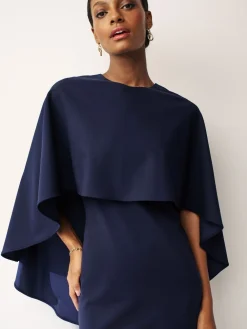 Next Navy Blue Cape Maxi Dress Discount