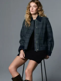 Next Navy Blue Check Hertiage Cord Collar Jacket Discount