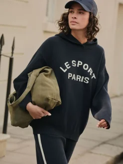 Next Compact Cosy Graphic Long Sleeve Hoodie Navy Blue Online