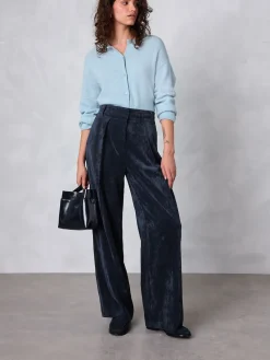 Next Cord Wide Leg Trousers Navy Blue Discount
