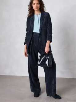 Next Cord Wide Leg Trousers Navy Blue Discount