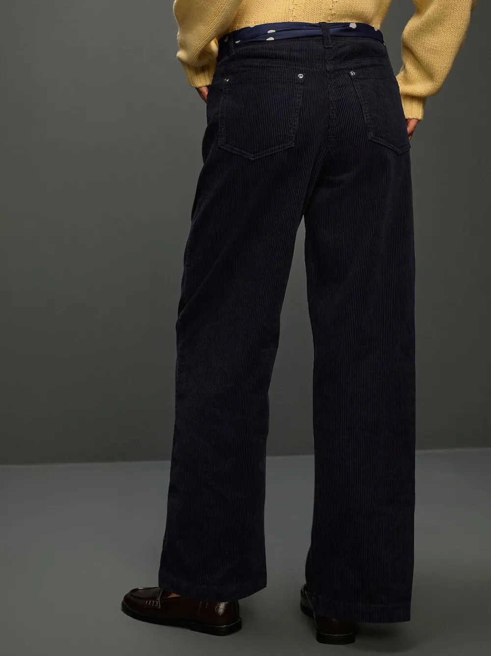 Next Cord Wide Leg Trousers With Scarf Navy Blue Discount