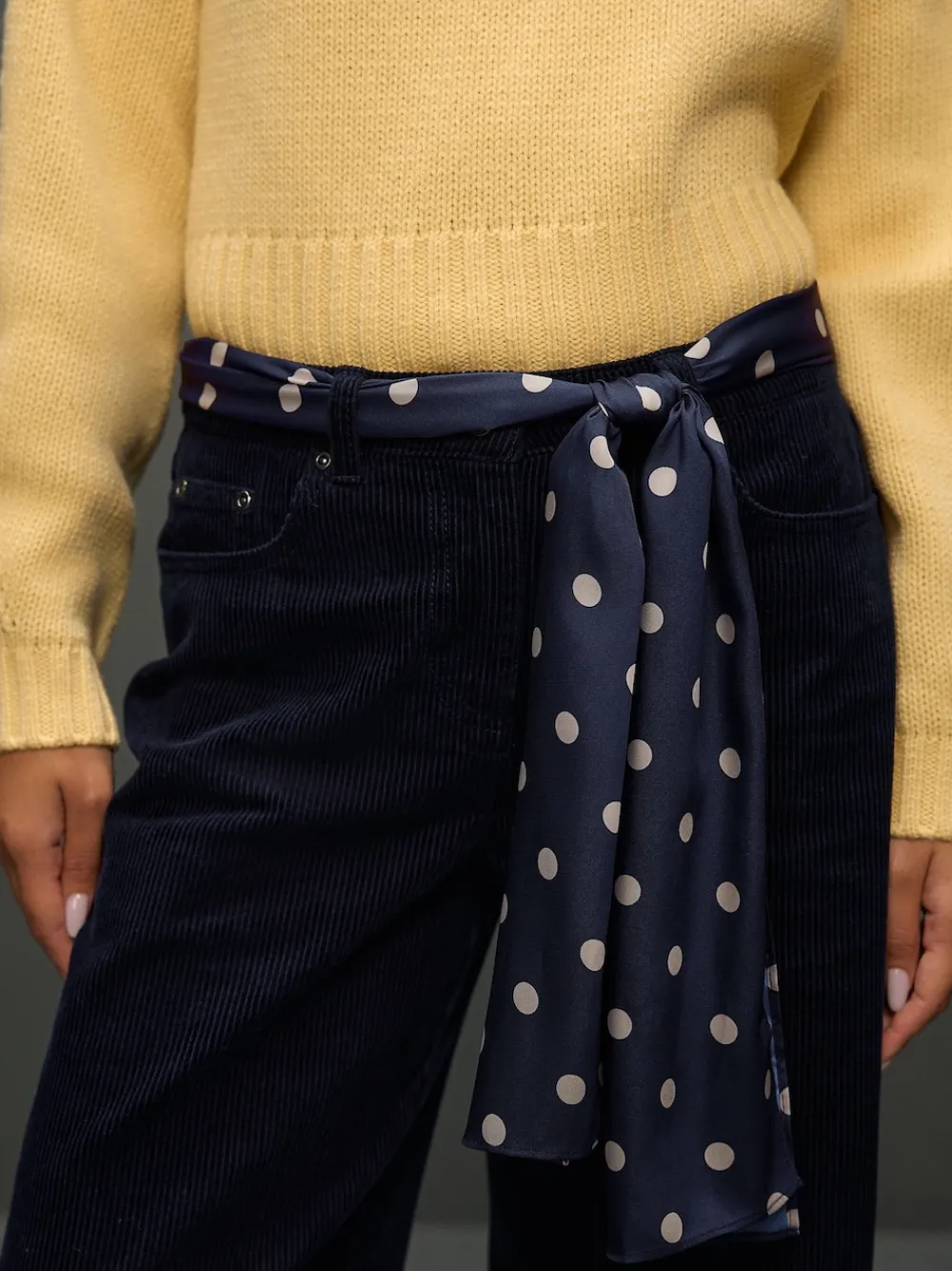 Next Cord Wide Leg Trousers With Scarf Navy Blue Discount