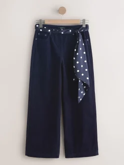 Next Cord Wide Leg Trousers With Scarf Navy Blue Discount