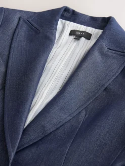 Next Navy Blue Denim Look Fitted Single Breasted Blazer New