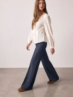 Next Navy Blue Denim Look Slim Flare Trousers Best