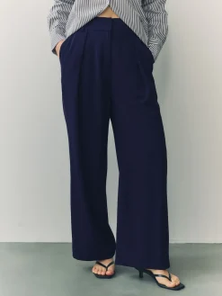 Next Elastic Back Wide Leg Trousers Navy Blue New