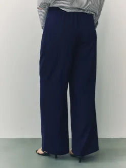 Next Elastic Back Wide Leg Trousers Navy Blue New