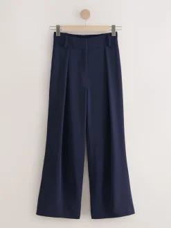 Next Elastic Back Wide Leg Trousers Navy Blue New