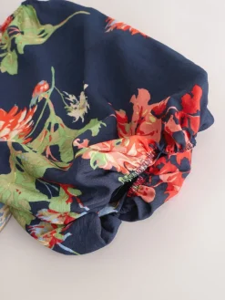 Next Print Puff Sleeve Midi Dress Navy Blue Floral