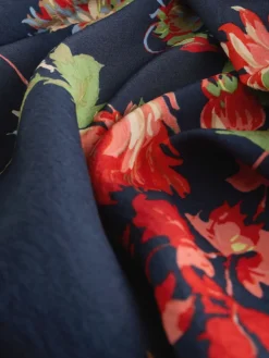 Next Print Puff Sleeve Midi Dress Navy Blue Floral