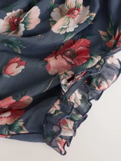 Next Printed High Neck Tiered Occasion Maxi Dress Navy Blue Floral Discount