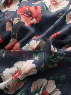 Next Printed High Neck Tiered Occasion Maxi Dress Navy Blue Floral Discount