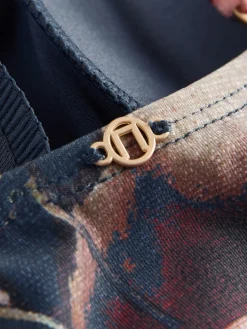 Next Navy Blue Floral Shaping Tummy Control Bandeau Swimsuit Outlet