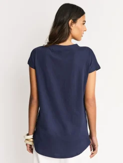 Next Navy Blue Graphic V-Neck Cap Sleeve T-Shirt New