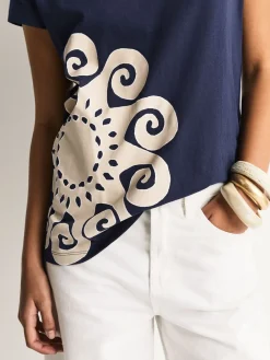 Next Navy Blue Graphic V-Neck Cap Sleeve T-Shirt New