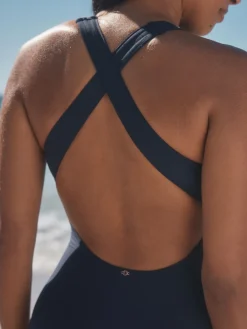 Next Navy Blue High Neck Lattice Tummy Control Swimsuit Hot