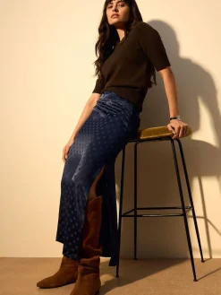 Next Jacquard Polka Dot Satin Skirt Navy Blue Best