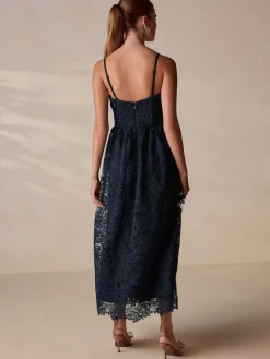 Next Navy Blue Lace Bandeau Midi Dress Clearance