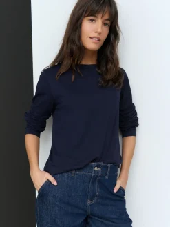 Next Navy Blue Long Sleeve Crew Neck T-Shirt Hot