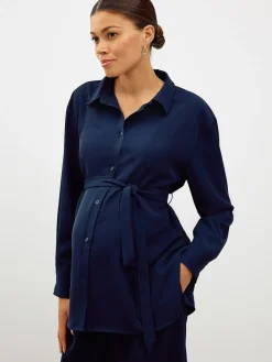 Next Navy Blue Maternity Belted Shirt Sale