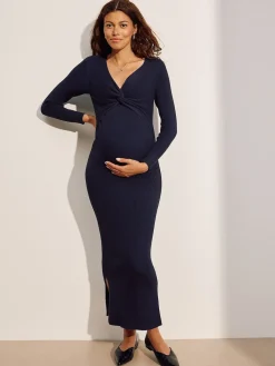 Next Maternity Twist Front Knit Jumper Dress Navy Blue Clearance