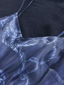 Next 2-In-1 Knitted Jumper with Pleated Midi Skirt Navy Blue Nautical Print